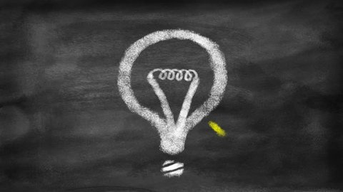 Drawing a question mark transformed into a light bulb. Concept of idea coming from reflection. Motion stop style like with chalk on a blackboard.
