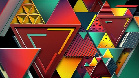 A retro & vintage set of triangles and lines that dances endlessly for 6 seconds. Early 90Â´s style. High quality 3D render. Warm Colors. Ideal for walls and backgrounds.