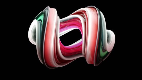 3D minimal abstract shapes continuously looping in a seamless way. Centered animation with black background. Subtle reflections and hypnotic motion. 