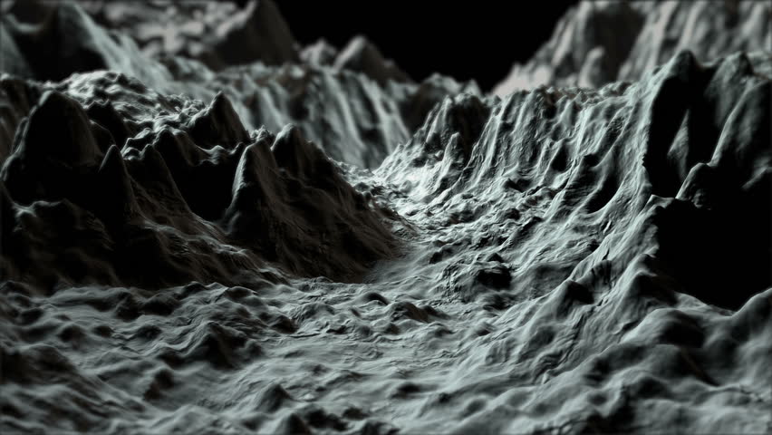 A fractal landscape is moving and evolving endlessly. A strong depth of field effect. Gray scale, easy to change the color. Royalty-Free Stock Footage #17407654