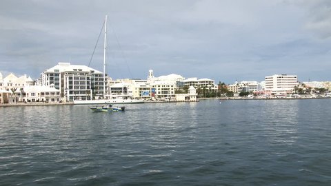 HAMILTON, BERMUDA, OCTOBER 17, 2015: Hamilton seen from the sea during America's Cup World Sailing Series on October 17, 2015 in the British Overseas Territory of Bermuda
