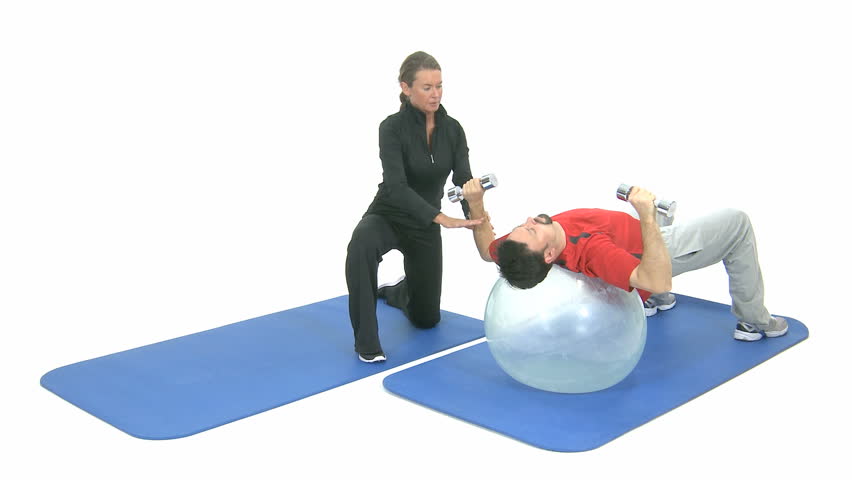 Sport exercise on a transparent rubber ball