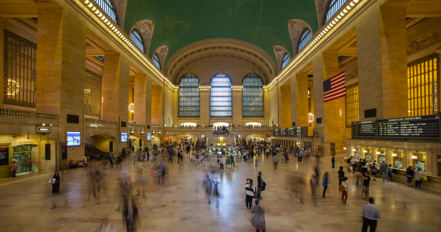Manhattan, New York City, New York, USA - pedestrians at Grand Central Terminal inside the Main Concourse facing east - Timelapse without motion Royalty-Free Stock Footage #17421700
