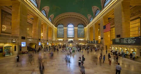 Manhattan, New York City, New York, USA - pedestrians at Grand Central Terminal inside the Main Concourse facing east - Timelapse without motion