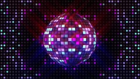 Disco ball and LEDs animation for music broadcast TV, night clubs, music videos, LED screens and projectors, glamour and fashion events, jazz, pops, funky and disco party. 