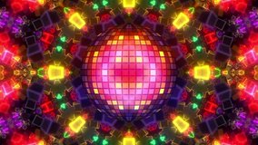 Disco ball and cubes animation for music broadcast TV, night clubs, music videos, LED screens and projectors, glamour and fashion events, jazz, pops, funky and disco party. 