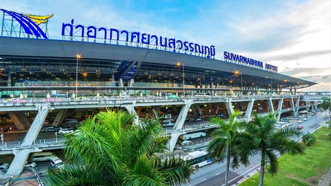 SUVARNABHUMI AIRPORT - SAMUT PRAKAN - THAILAND - MAY 3: Time lapse Day To Night at Suvarnabhumi International Airport on May 3,2016 in Samut Prakan of Thailand 