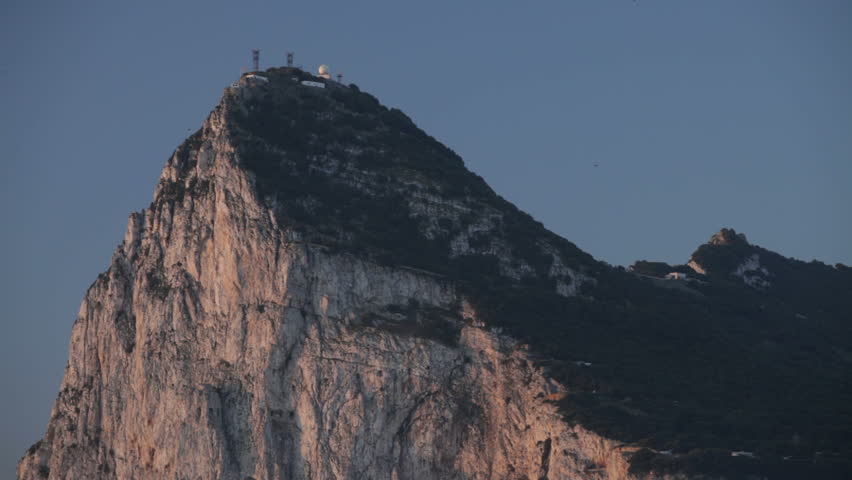 Morning scene of the summit of Gibraltar Rock with clear blue sky, UK.