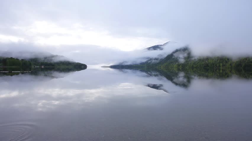 Fog over the lake Teletskoye