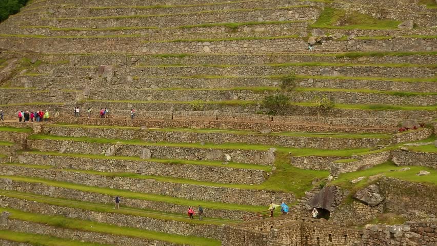 Inca terraces in Machu Picchu in Peru. HD Video footage.