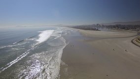 4K UHD aerial video  of Lagoon beach hotels in Tableview, Blouberg. Ocean waves and beaches of South Africa. Part 1 of 6