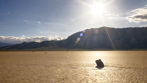 Time lapse with fast moving clouds over Racetrack Playa at Death Valley National Park in California