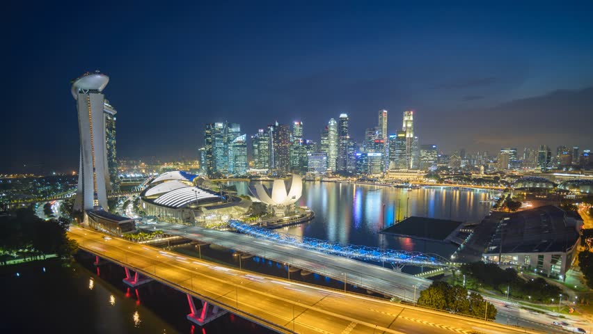 Singapore city skyline at Marina Bay by night timelapse, Singapore, 4K Time lapse