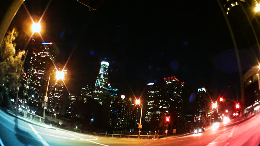 Los Angeles Traffic and Skyline at Night