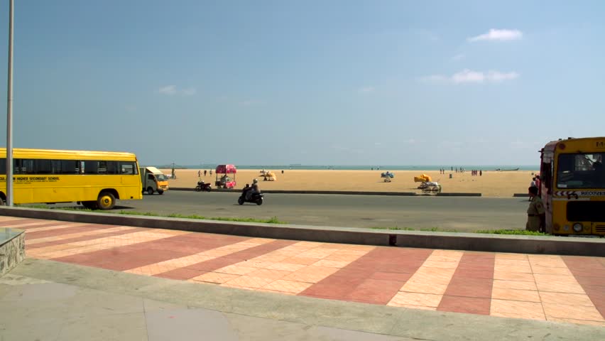 A Motorcycle, Car parking area at Chennai Marina Beach.Marina beach is the second longest beach in the World.