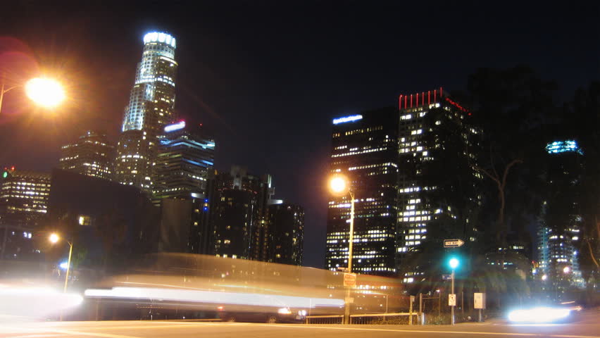 Los Angeles City Skyline at Night Time-lapse