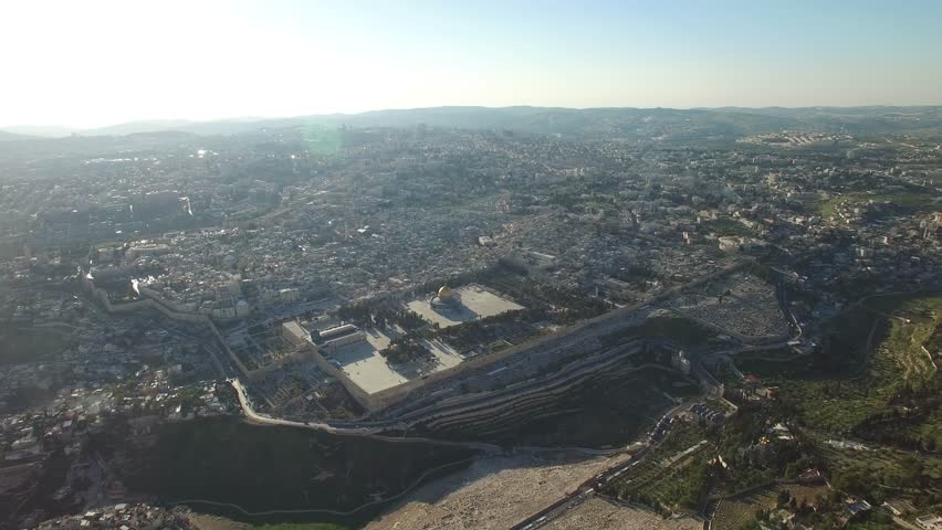 Jerusalem - Hills overview; Temple Mount; Mout of Olives; Kidron valley
