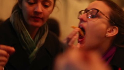 Two Girls Eating Night Out Girl Stock Footage Video (100% Royalty-free ...