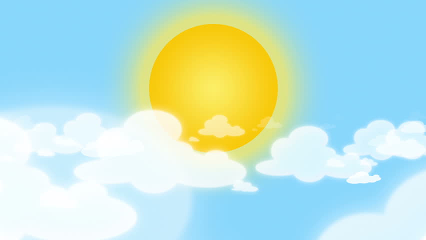 Cartoon Sun, Clouds and Blue Sky