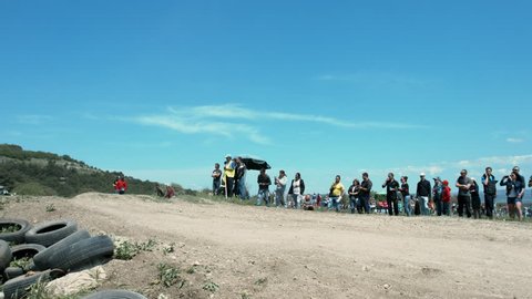 Participants Motocross Perform Jumps During the Competition. Motorcycling