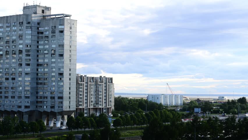 Soviet-era high-rises of Vasilievsky Island, Saint Petersburg , Russia.