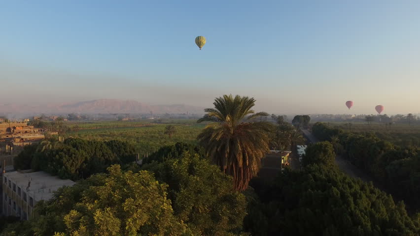 Hot air ballooning over Luxor at beautiful sunrise, Egypt