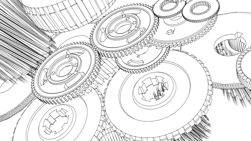 Gears Turning Blueprint Sketch Animation