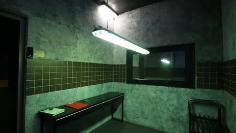 Interrogation Room Mirror Table Benches Swinging Stock Footage Video 