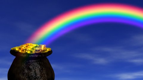 Pot of Gold at End Rainbow Stock Video