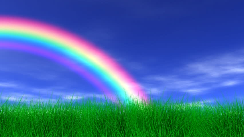 Rainbow, Grass and Peaceful Sky