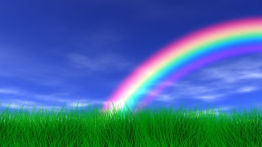 Rainbow, Grass and Peaceful Sky