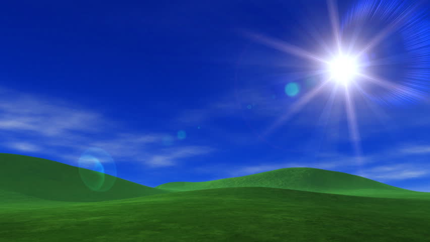 Green Grassy Hills and Blue Sky