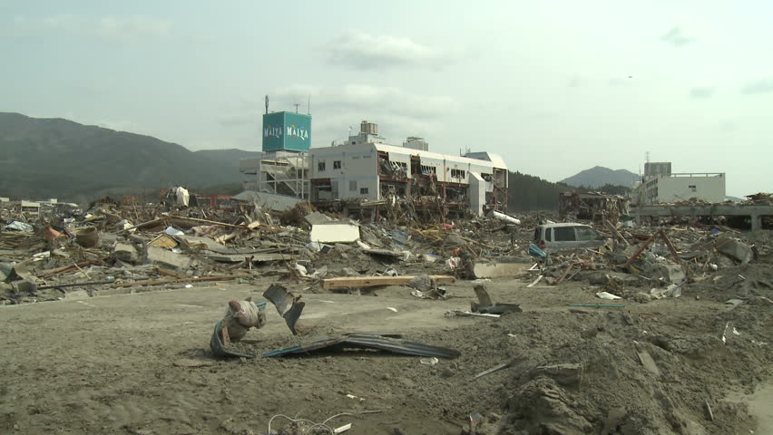 RIKUZENTAKATA, JAPAN - APRIL 1: Tsunami aftermath and destruction to buildings