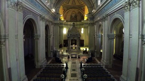May 2015 Interior of Basilica of Sant Bonifacio e Alessio in Rome, Italy. Drone approaches N.
About church, vatican, religion, catholicism, architecture, tourism, art, building, altar, mausoleum