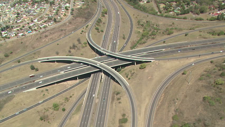 Aerial of Spaghetti Junction interchange freeway 