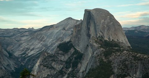 Yosemite National Park, California, USA - view of Half Dome from Glacier Point at sunset with blue sky until the dark rises - Timelapse without motion - October 2014