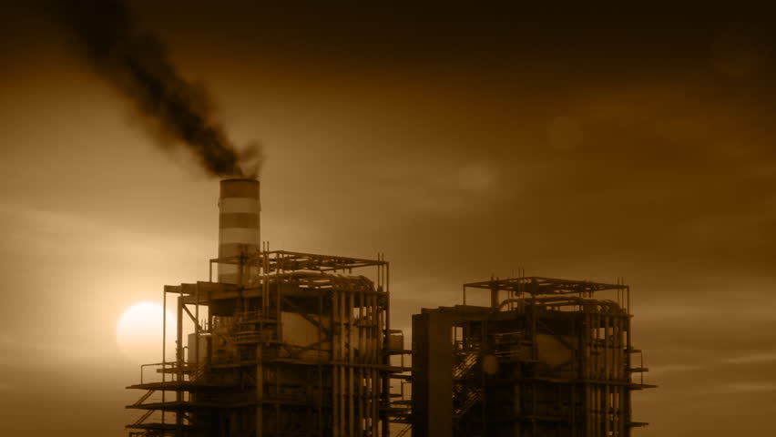 Industrial Plant with Smoke Stacks Billowing