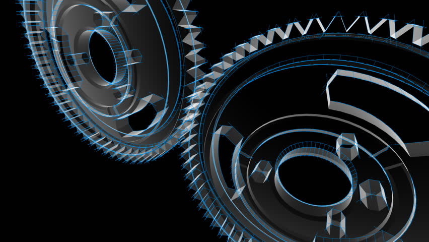 Gears Turning - Wireframe X-ray