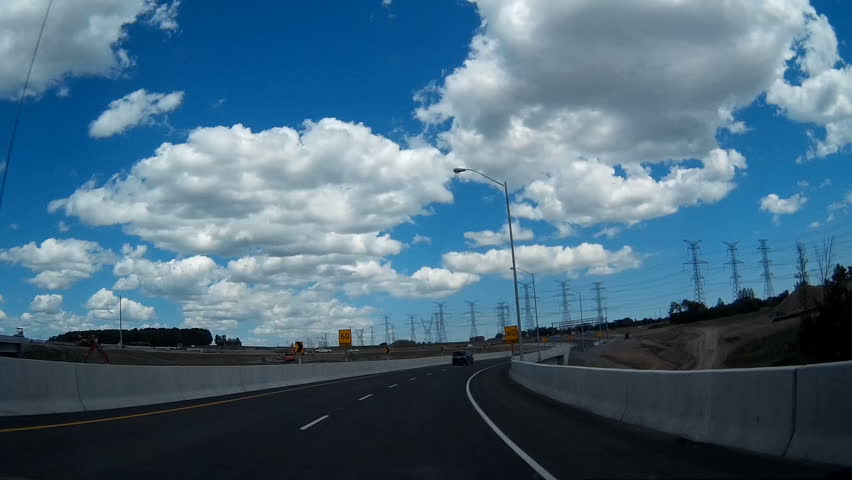 Whitby, Ontario, Canada June 2016 POV dashcam driving on new Ontario 407 east highway