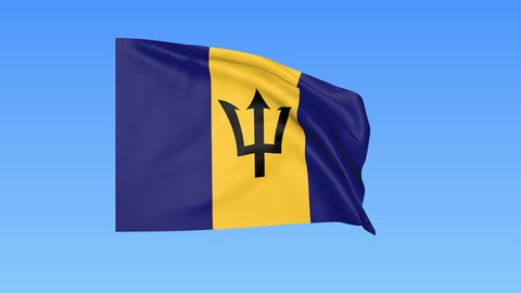 Waving flag of Barbados, seamless loop. Exact size, blue background. Part of all countries set. 4K ProRes with alpha.