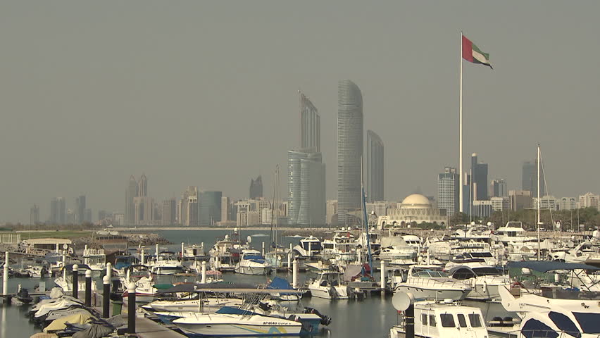 Marina, Abu Dhabi. Wide view of yachts in the marina and the Abu Dhabi skyline as seen from the Marina Mall complex. (Abu Dhabi, UAE - 2013)