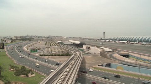 Dubai Metro. Wide shot of the Terminal Three metro station at Dubai International Airport. (Dubai, UAE - 2016)