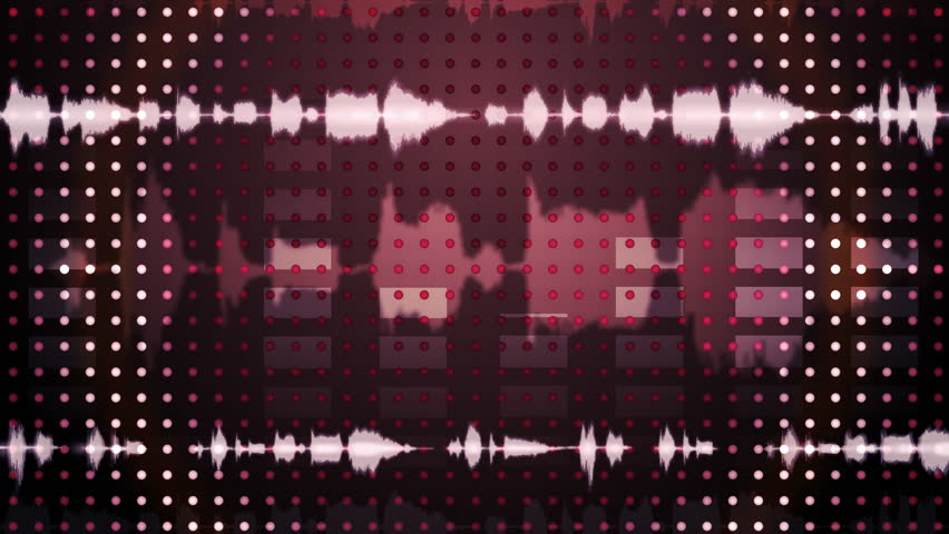 Red music background with wave forms, VU meters and lighting dots. This clip is