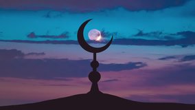 5 in 1 video! The Islam symbol against the background of the moon. Time lapse