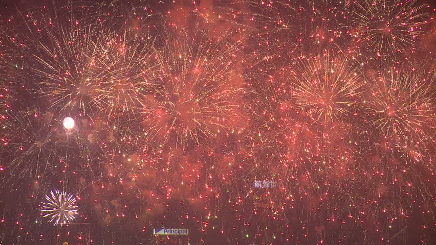 HONG KONG - CIRCA JANUARY 2010: Chinese New Year fireworks display over Hong