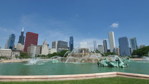 Awesome Chicago city center skyline in the United States of America.
Chicago Downtown Skyline from the Buckingham Fountain View.
Chicago downtown skyscrapers behind the Buckingham Fountain waters.
