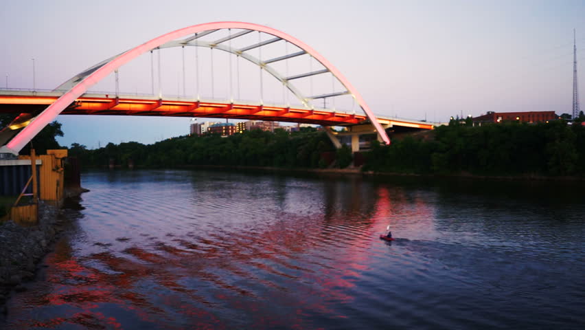 Kayak Cumberland River Paddling Under Bridge Nashville Tennessee 