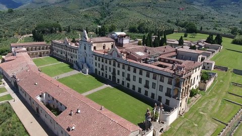 Aerial view of Calci Charterhouse, Tuscany.