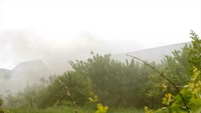 Fire garden, smoke, cloud & sky, film video, ultra hd, 4k version, 3840x2160. UHD.