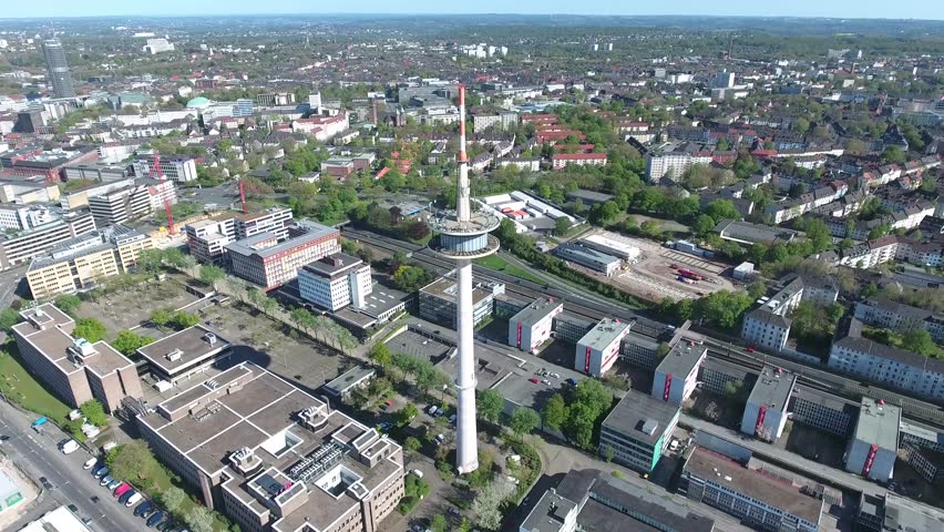 TV Tower in Essen Close to the Highway A40 and the Tracks of the local Railway within the german Ruhr Vally 
